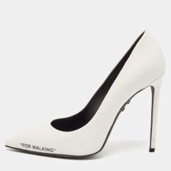 Off-White White Leather For Walking Pointed Toe Pumps Size 40