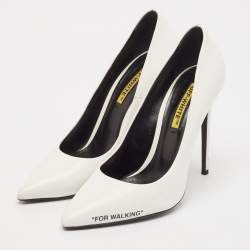 Off-White White Leather For Walking Pointed Toe Pumps Size 40