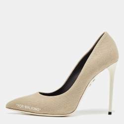 Off-White Beige/White Canvas For Walking Pumps Size 39