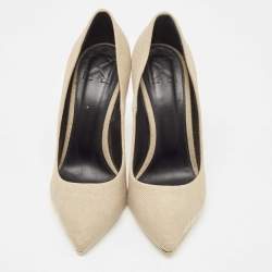 Off-White Beige/White Canvas For Walking Pumps Size 39