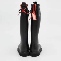 Pre Owned Off-White Black Rubber Quote-Motif Riding Boots Size 40