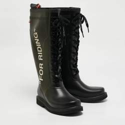 Pre Owned Off-White Black Rubber Quote-Motif Riding Boots Size 40