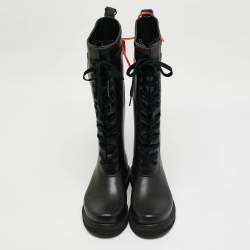 Pre Owned Off-White Black Rubber Quote-Motif Riding Boots Size 40