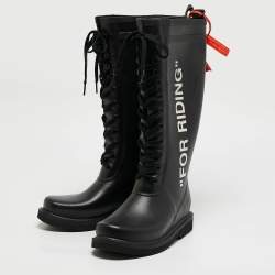 Pre Owned Off-White Black Rubber Quote-Motif Riding Boots Size 40