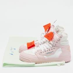 Off-White Pink/White Leather And Canvas Off Court 3.0 High Top Sneakers Size 38