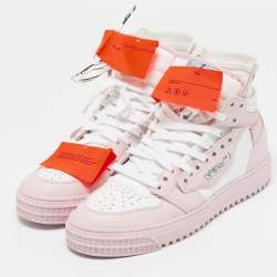 Off-White Pink/White Leather And Canvas Off Court 3.0 High Top Sneakers Size 38