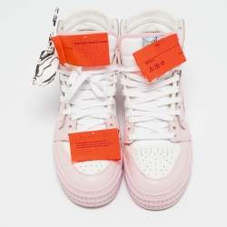 Off-White Pink/White Leather And Canvas Off Court 3.0 High Top Sneakers Size 38