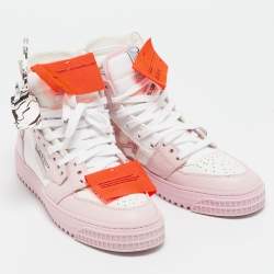 Off-White Pink/White Leather And Canvas Off Court 3.0 High Top Sneakers Size 38