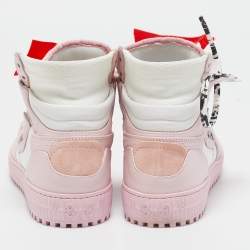 Off-White Pink/White Leather And Canvas Off Court 3.0 High Top Sneakers Size 38