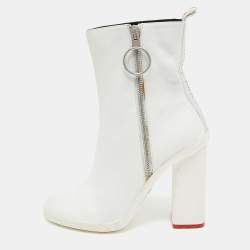 Off-White White Leather Block Heel Ankle Length Boots Size 39