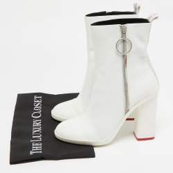 Off-White White Leather Block Heel Ankle Length Boots Size 39