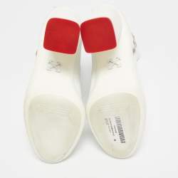 Off-White White Leather Block Heel Ankle Length Boots Size 39