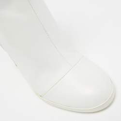 Off-White White Leather Block Heel Ankle Length Boots Size 39
