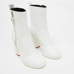 Off-White White Leather Block Heel Ankle Length Boots Size 39
