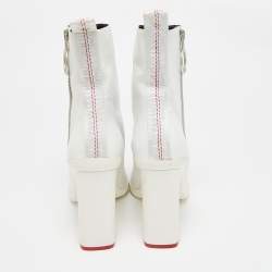 Off-White White Leather Block Heel Ankle Length Boots Size 39