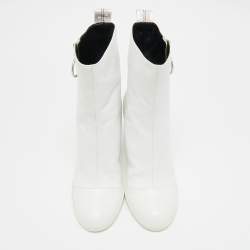 Off-White White Leather Block Heel Ankle Length Boots Size 39