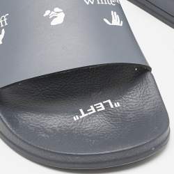 Off-White Blue Leather Logo Pool Slide Flats Size 40