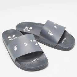 Off-White Blue Leather Logo Pool Slide Flats Size 40