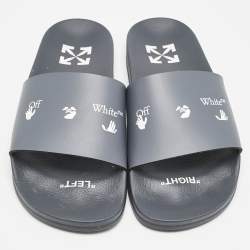 Off-White Blue Leather Logo Pool Slide Flats Size 40