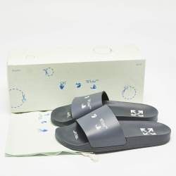 Off-White Blue Leather Logo Pool Slide Flats Size 40