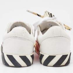 Off-White White/Pink Canvas and Suede Vulcanized Low Top Sneakers Size 37