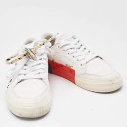 Off-White White/Pink Canvas and Suede Vulcanized Low Top Sneakers Size 37