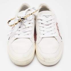 Off-White White/Pink Canvas and Suede Vulcanized Low Top Sneakers Size 37