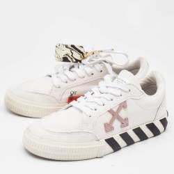 Off-White White/Pink Canvas and Suede Vulcanized Low Top Sneakers Size 37