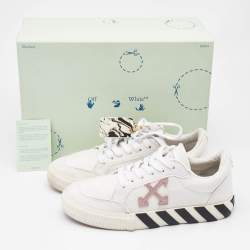 Off-White White/Pink Canvas and Suede Vulcanized Low Top Sneakers Size 37