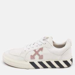 Off-White White/Pink Canvas and Suede Vulcanized Low Top Sneakers Size 37