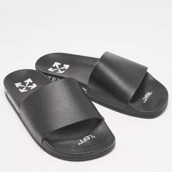 Off-White Black Leather Industrial Flat Slide Sandals Size 40