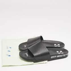 Off-White Black Leather Industrial Flat Slide Sandals Size 40