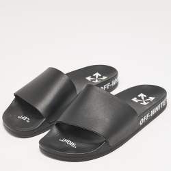 Off-White Black Leather Industrial Flat Slide Sandals Size 40