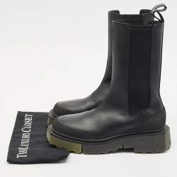 Off-White Black Leather and Elastic Rain Boots Size 38