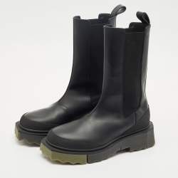 Off-White Black Leather and Elastic Rain Boots Size 38