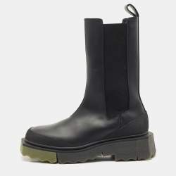 Off-White Black Leather and Elastic Rain Boots Size 38
