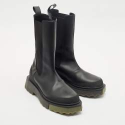 Off-White Black Leather and Elastic Rain Boots Size 38