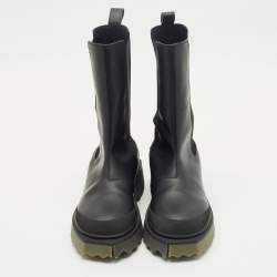 Off-White Black Leather and Elastic Rain Boots Size 38