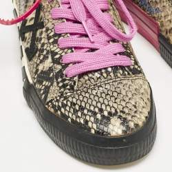 Off-White Beige/Black Python Embossed Leather Vulcanised Low Top Sneakers Size 39