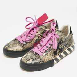 Off-White Beige/Black Python Embossed Leather Vulcanised Low Top Sneakers Size 39