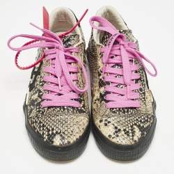 Off-White Beige/Black Python Embossed Leather Vulcanised Low Top Sneakers Size 39
