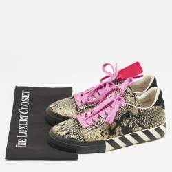 Off-White Beige/Black Python Embossed Leather Vulcanised Low Top Sneakers Size 39