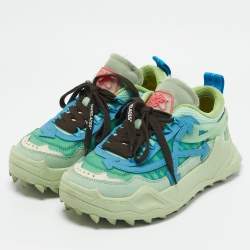 Off-White Green Leather and Mesh Odsy 1000 Lace Up Sneakers Size 39