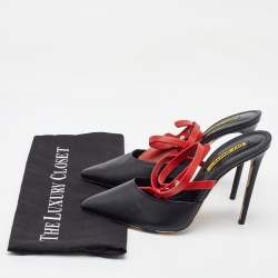 Off-White Black/Red Leather Pointed Toe Zip Tie Ankle Strap Mules Size 40