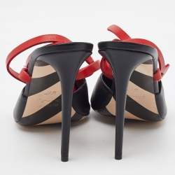 Off-White Black/Red Leather Pointed Toe Zip Tie Ankle Strap Mules Size 40