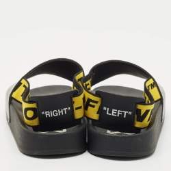 Off-White Black Rubber and Leather Industrial Belt Slingback Slide Sandals Size 39