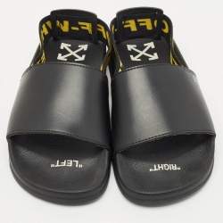 Off-White Black Rubber and Leather Industrial Belt Slingback Slide Sandals Size 39