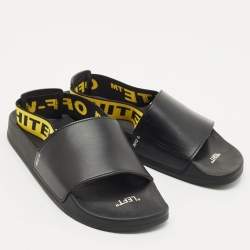 Off-White Black Rubber and Leather Industrial Belt Slingback Slide Sandals Size 39