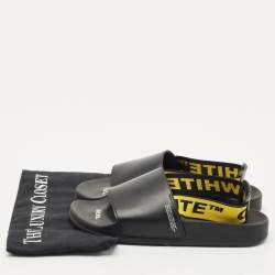 Off-White Black Rubber and Leather Industrial Belt Slingback Slide Sandals Size 39