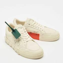 Off-White Grey Leather Vulcanised Lace Up Sneakers Size 38